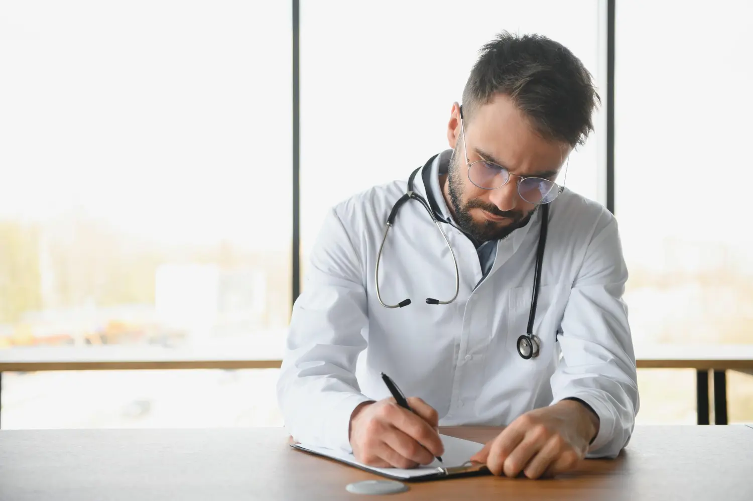 Importância do fluxo de caixa projetado para a saúde financeira do consultório: Foto de um médico analisando as finanças de seu consultório